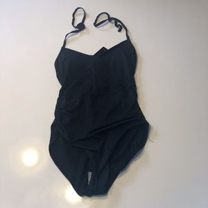 NWT Wrap front black one piece bathing suit